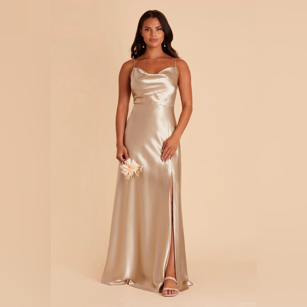 NWT Birdy Grey Lisa size XS neutral champagne shiny satin gold bridesmaid dress
